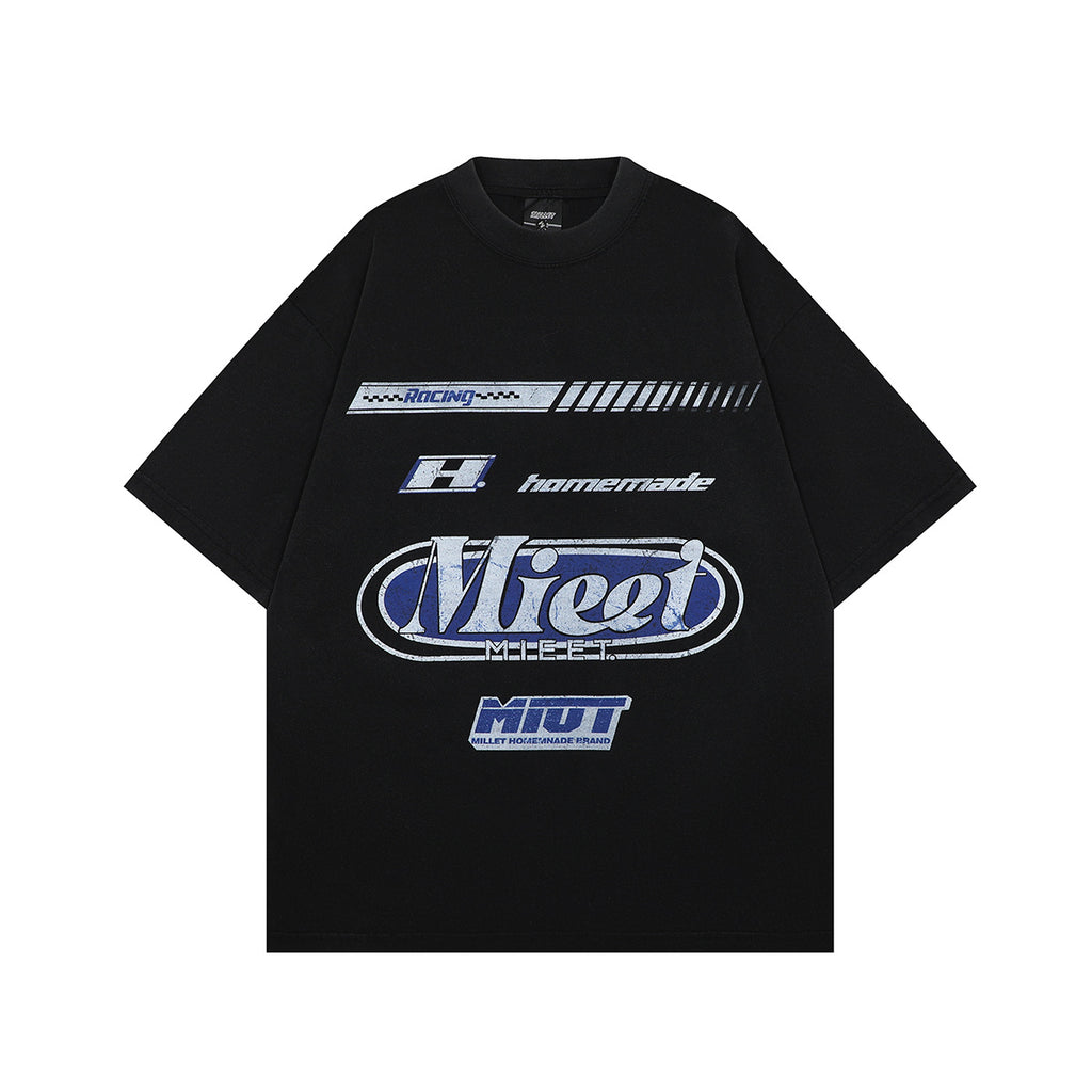 Men's short-sleeved American street style short-sleeved T-shirt with distressed and printed patterns