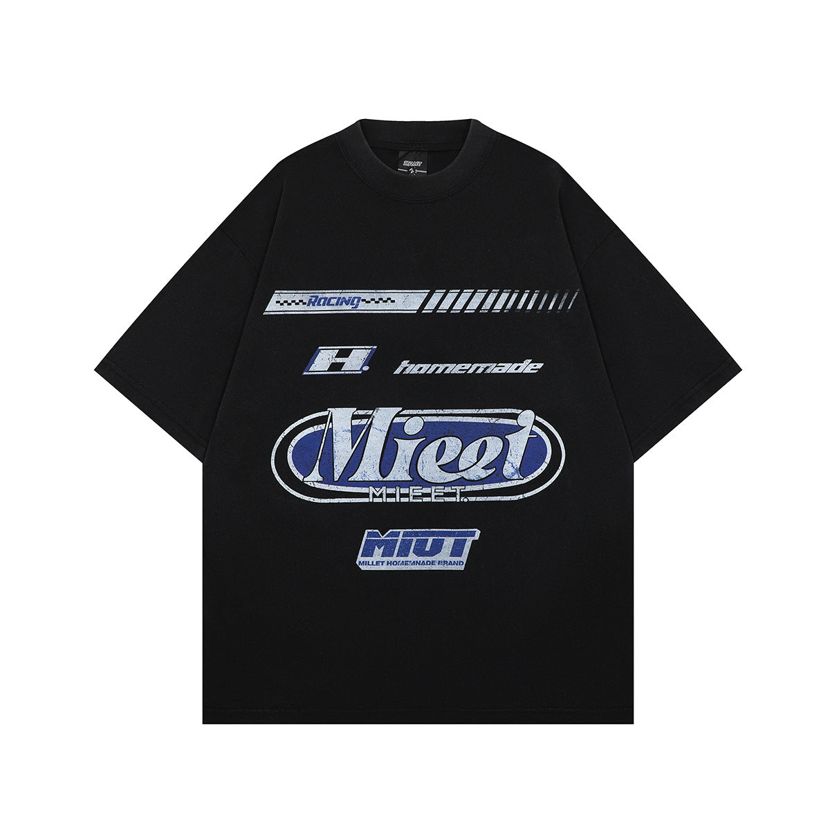 Men's short-sleeved American street style short-sleeved T-shirt with distressed and printed patterns