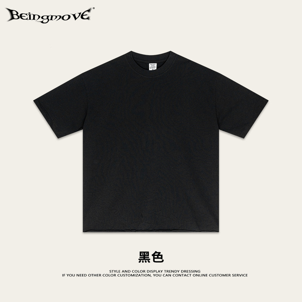 European-style all neckline T-shirt, loose blank shirt, solid color short-sleeved T-shirt, trendy for men