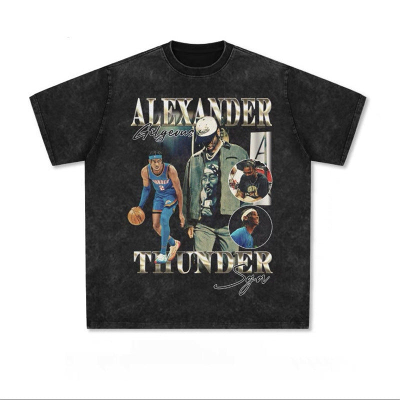 vintage washed and aged short-sleeved T-shirt, loose couple's five-quarter sleeve top