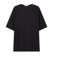 op textile Waffle check color-blocked collar one-button loose casual short-sleeved T-shirt
