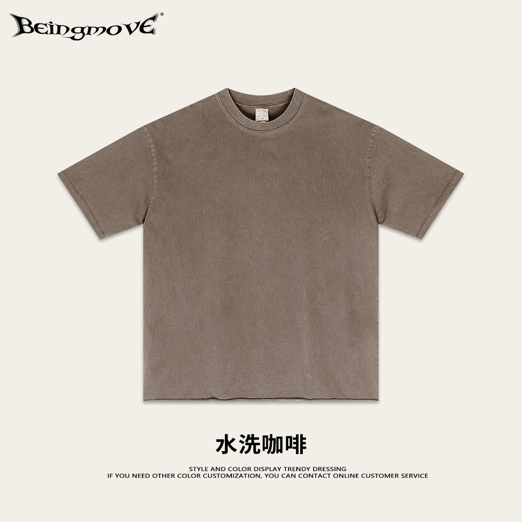 European-style all neckline T-shirt, loose blank shirt, solid color short-sleeved T-shirt, trendy for men