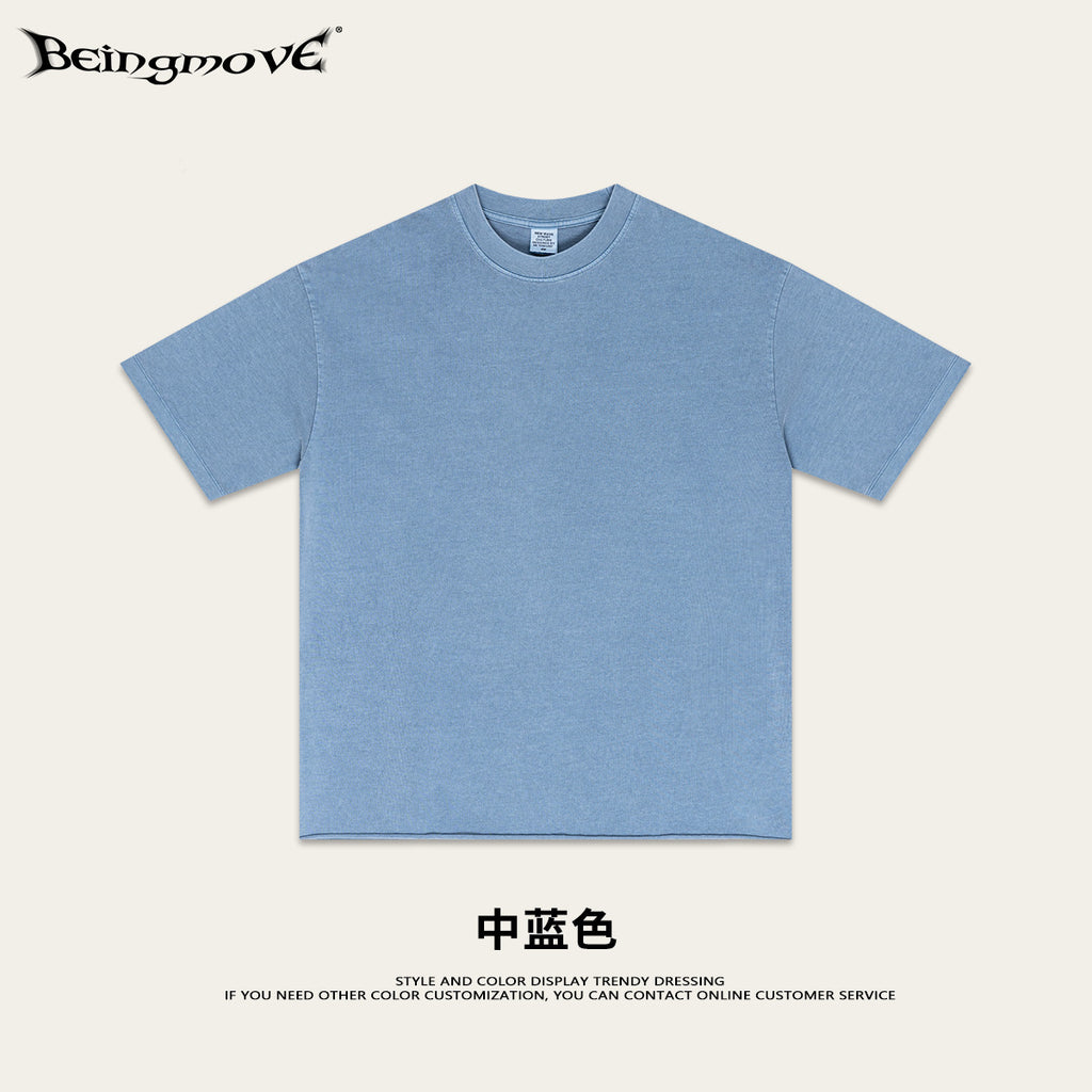 European-style all neckline T-shirt, loose blank shirt, solid color short-sleeved T-shirt, trendy for men