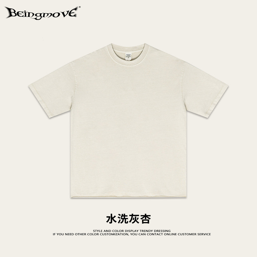 European-style all neckline T-shirt, loose blank shirt, solid color short-sleeved T-shirt, trendy for men