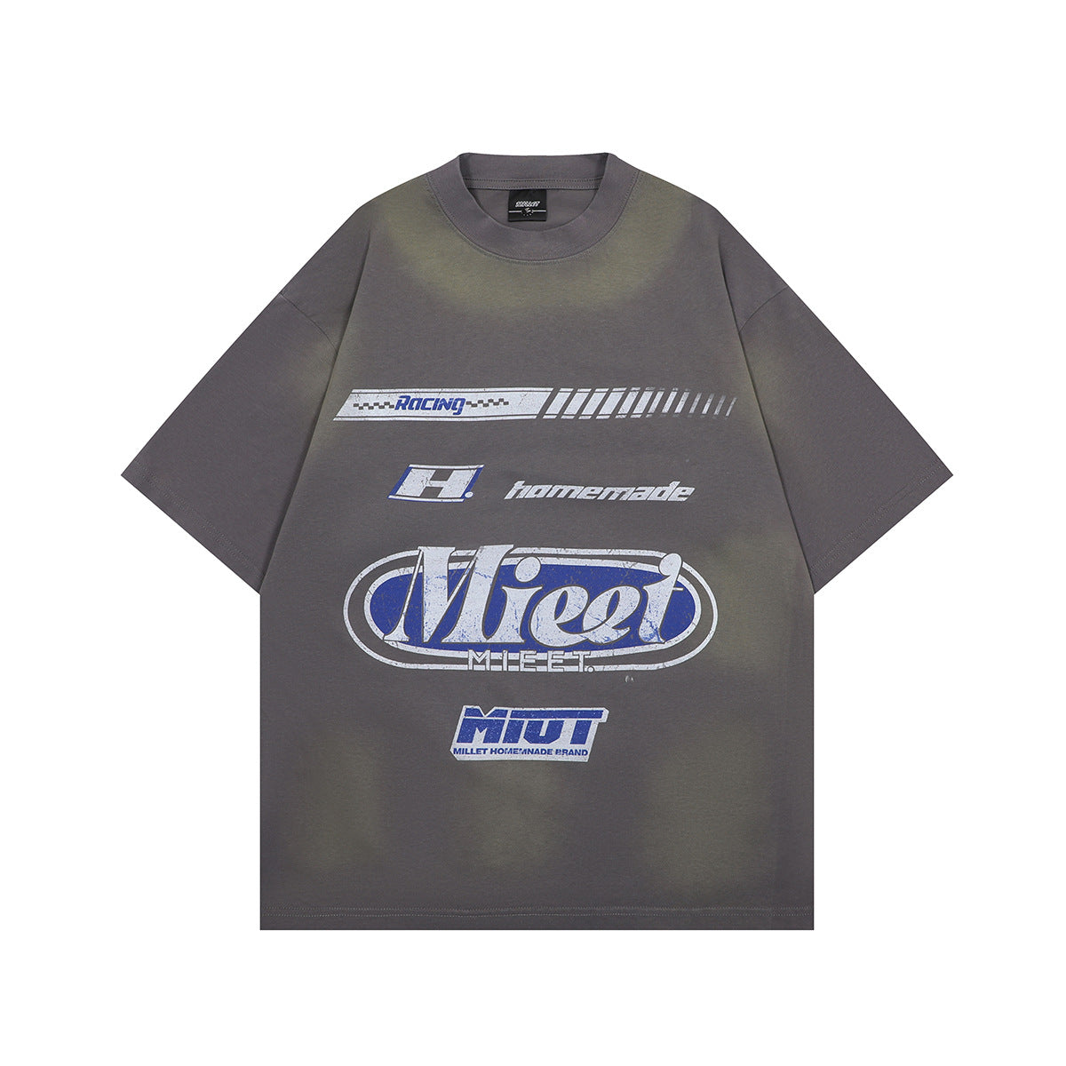 Men's short-sleeved American street style short-sleeved T-shirt with distressed and printed patterns