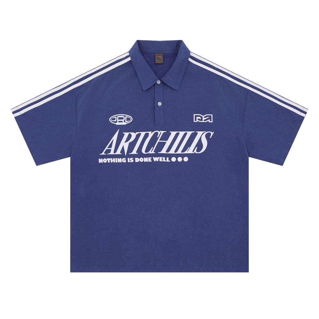 Zongchi Clothing Society American Men's polo letter printed loose casual T-shirt