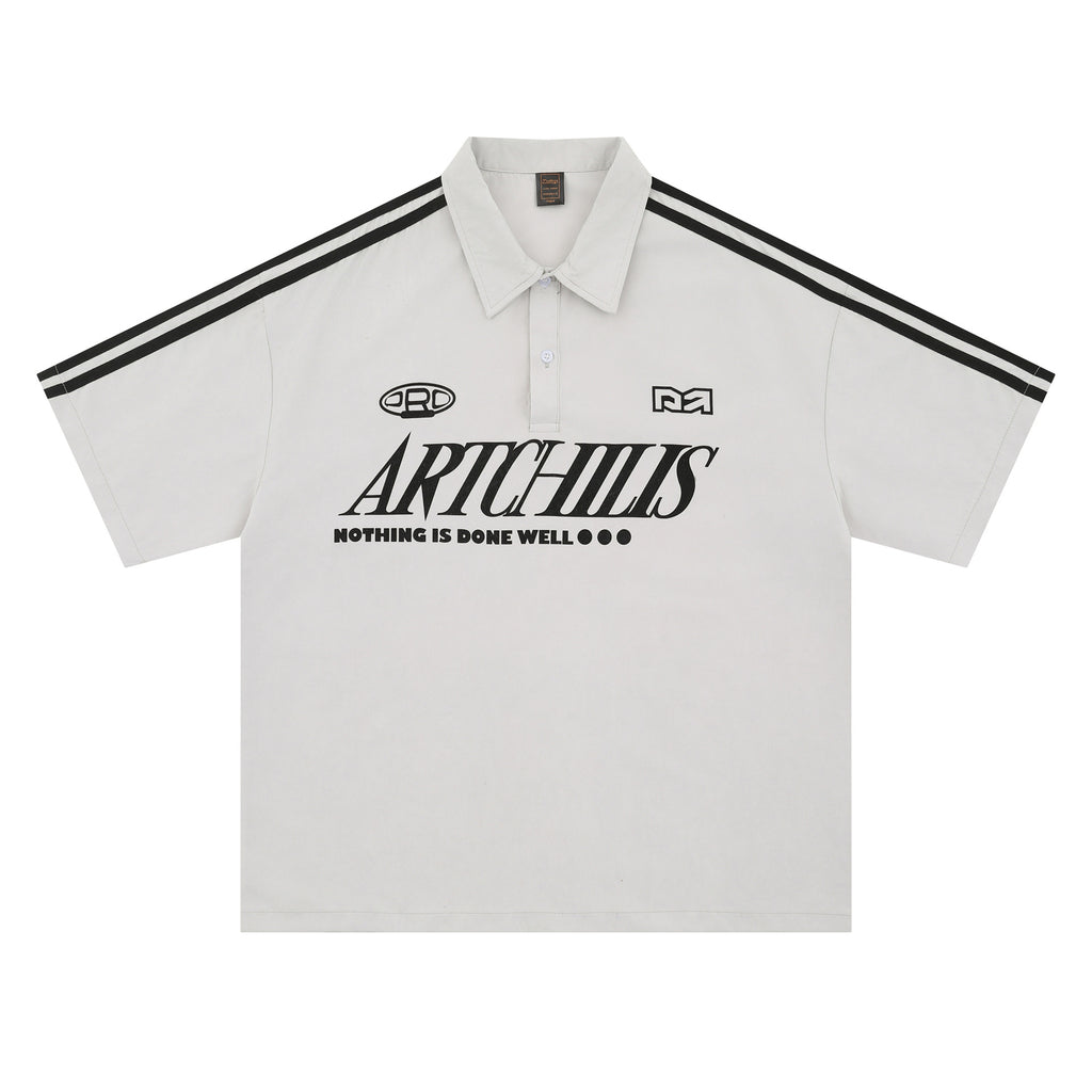 Zongchi Clothing Society American Men's polo letter printed loose casual T-shirt