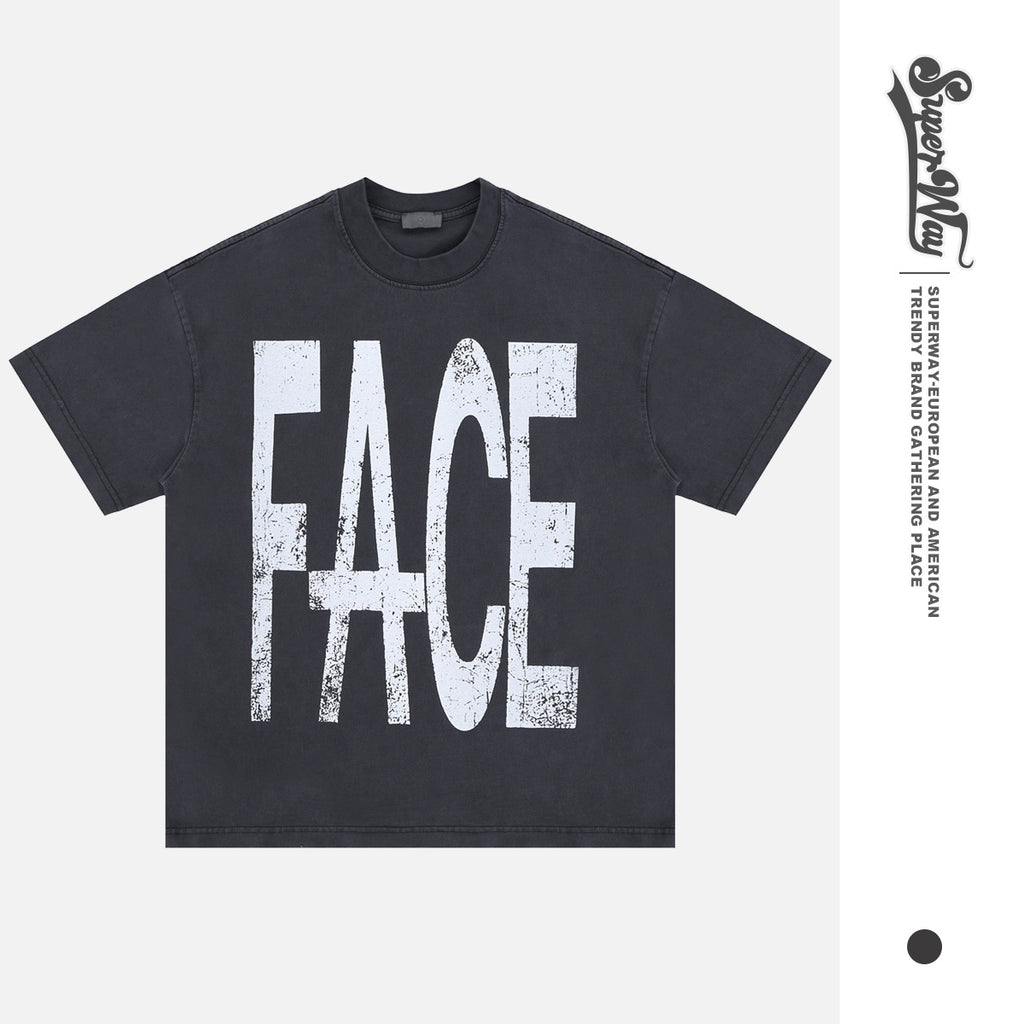 Lanhai Men's Wear American High Street letter-printed heavy round-neck short-sleeved T-shirt