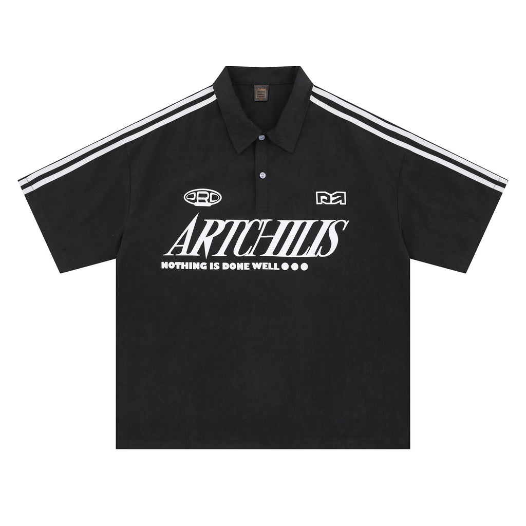 Zongchi Clothing Society American Men's polo letter printed loose casual T-shirt