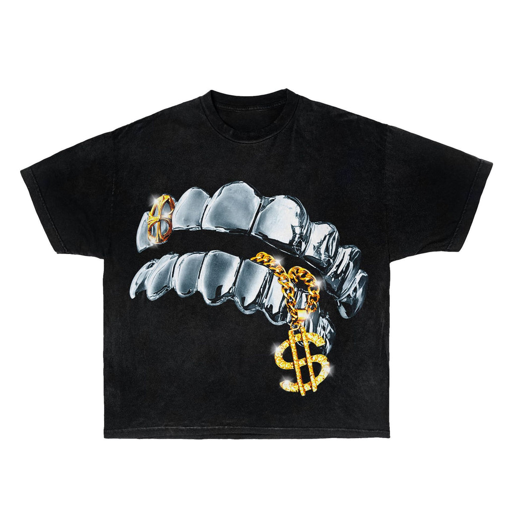 Men's clothing American-style lipstick, lips, iling face, street print wash short-sleeved T-shirt