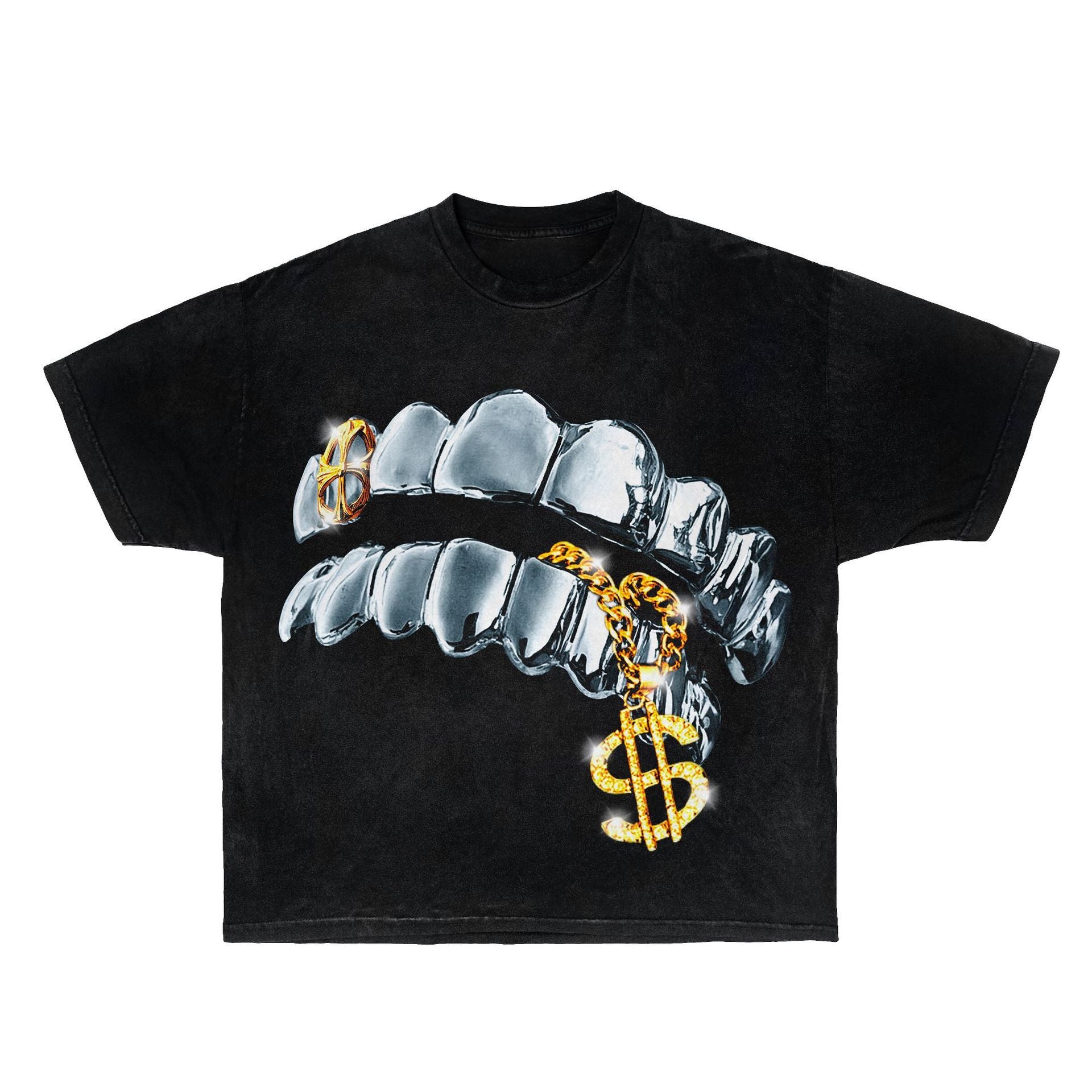 Men's clothing American-style lipstick, lips, iling face, street print wash short-sleeved T-shirt