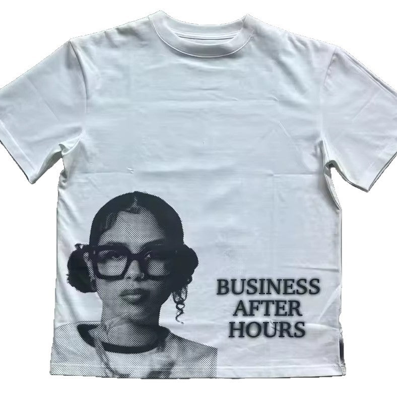 Character print oversized T-shirt, street casual Y2K short-sleeved top T-shirt