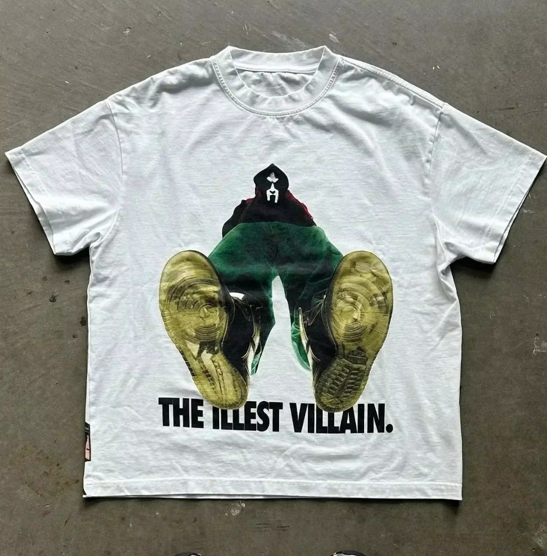 American character pattern printed T-shirt, casual oversized T-shirt, Harajuku Gothic men's T-shirt