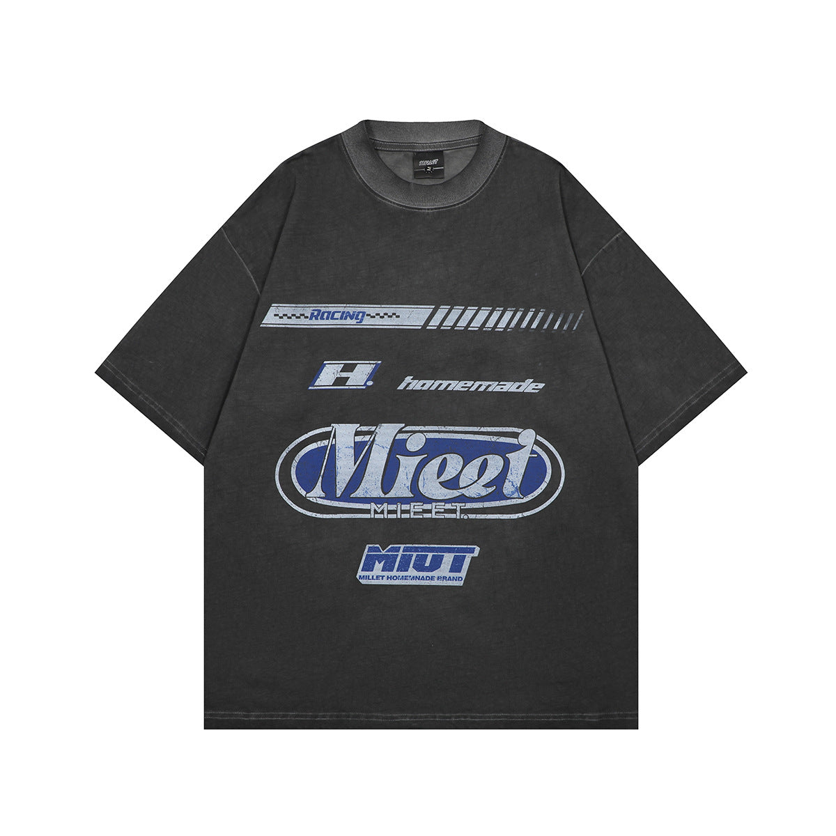 Men's short-sleeved American street style short-sleeved T-shirt with distressed and printed patterns