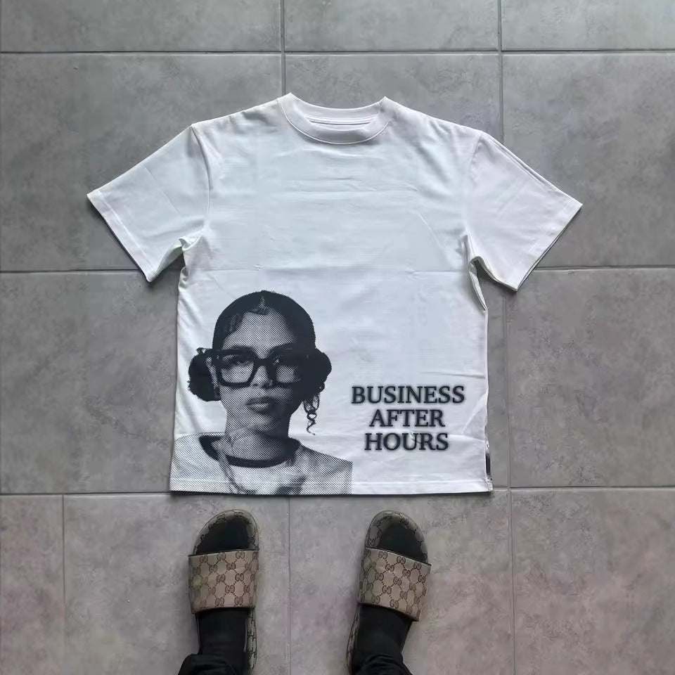 Character print oversized T-shirt, street casual Y2K short-sleeved top T-shirt