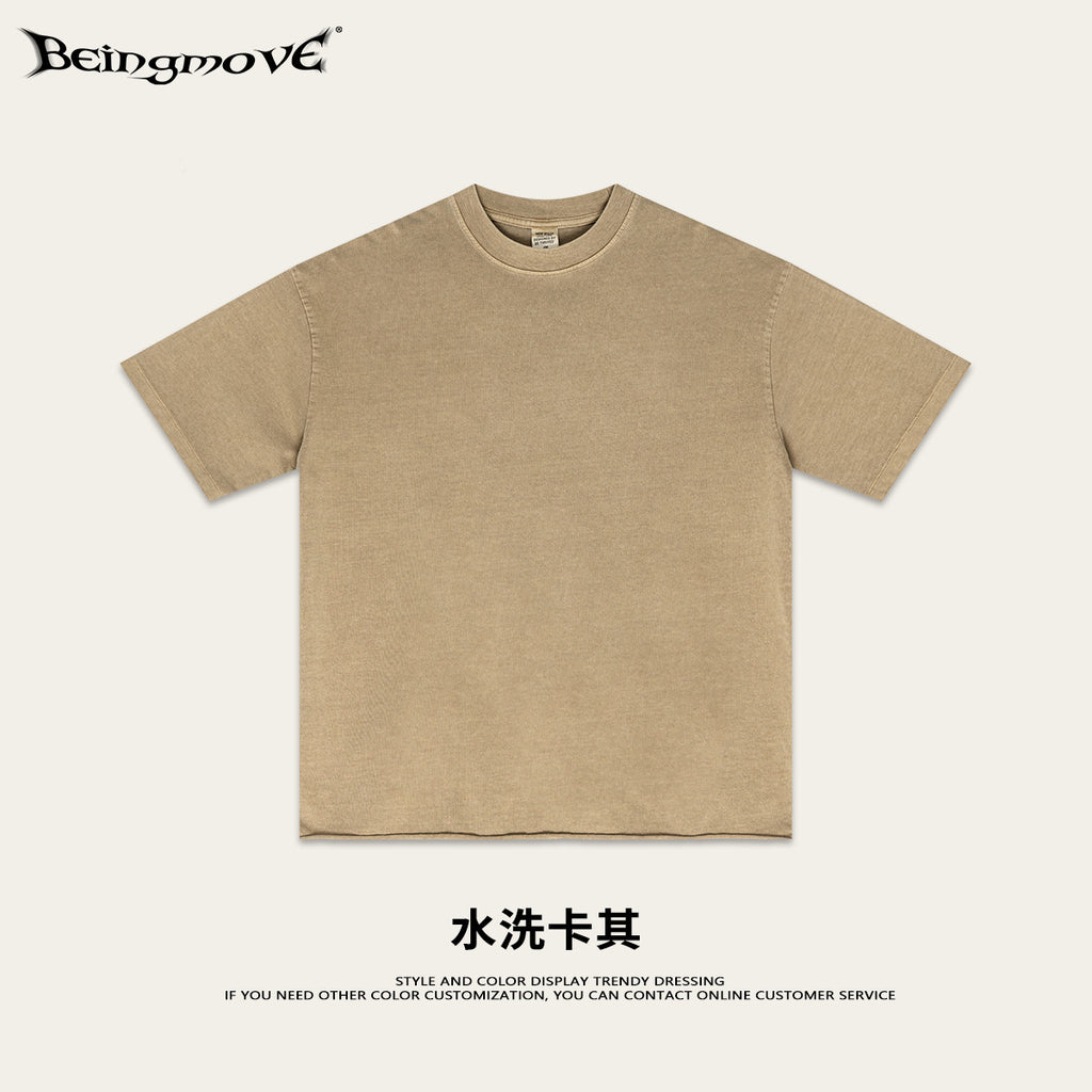 European-style all neckline T-shirt, loose blank shirt, solid color short-sleeved T-shirt, trendy for men