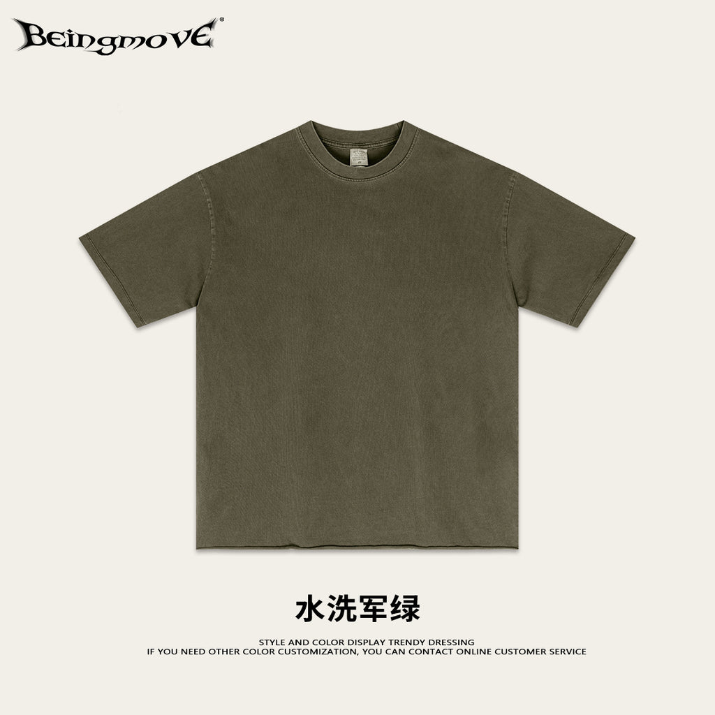 European-style all neckline T-shirt, loose blank shirt, solid color short-sleeved T-shirt, trendy for men