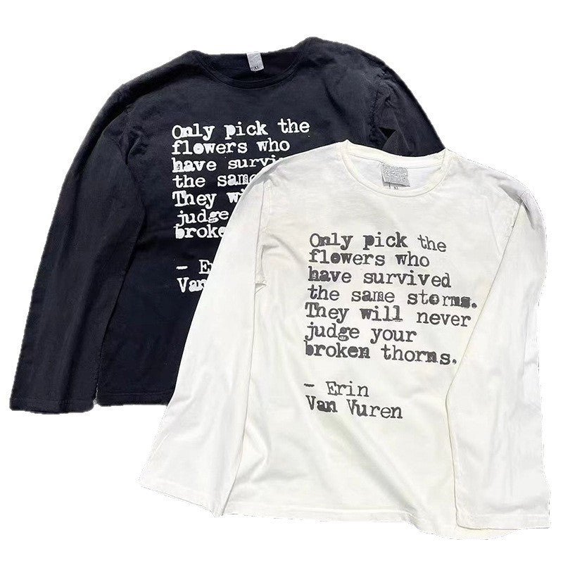 Casual letter print long-sleeved T-shirt men's street Harajuku Gothic loose top trend