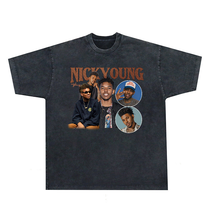 vintage washed and aged short-sleeved T-shirt, loose couple's five-quarter sleeve top