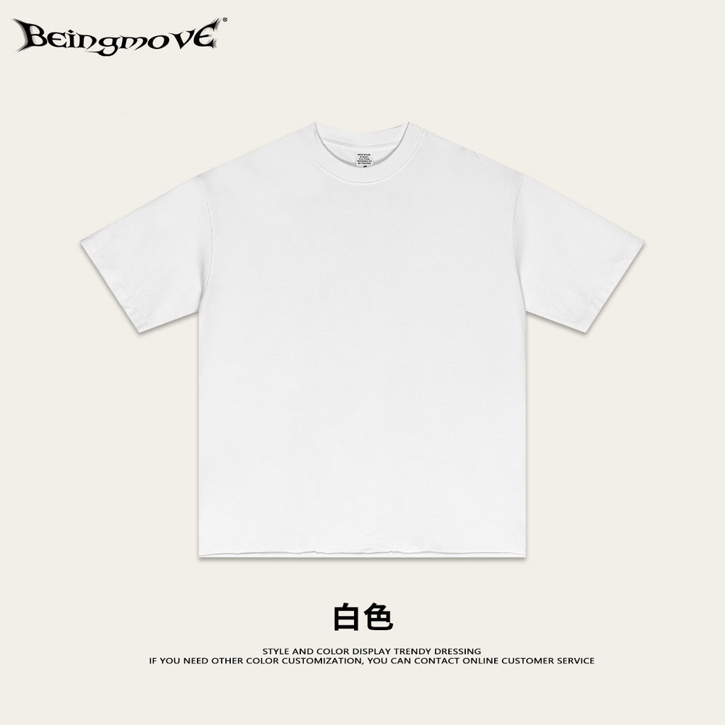 European-style all neckline T-shirt, loose blank shirt, solid color short-sleeved T-shirt, trendy for men