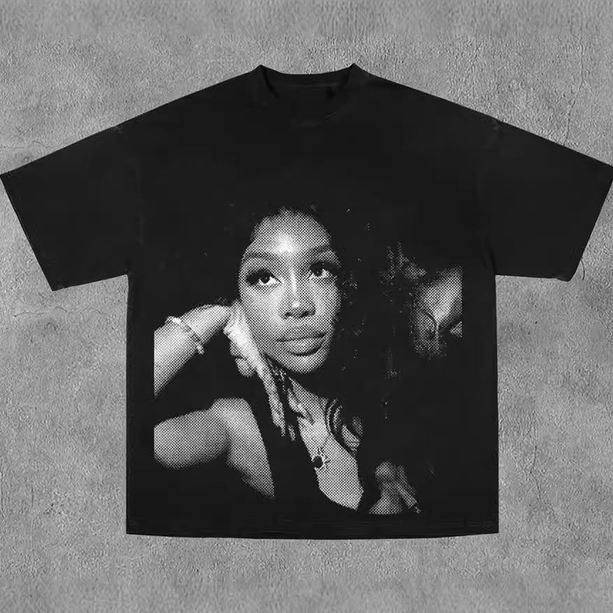 American character pattern printed T-shirt, casual oversized T-shirt, Harajuku Gothic men's T-shirt