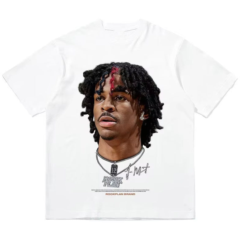 The American football star Morant printed short-sleeved T-shirt for men, with a high street design sense and loose top, is trendy