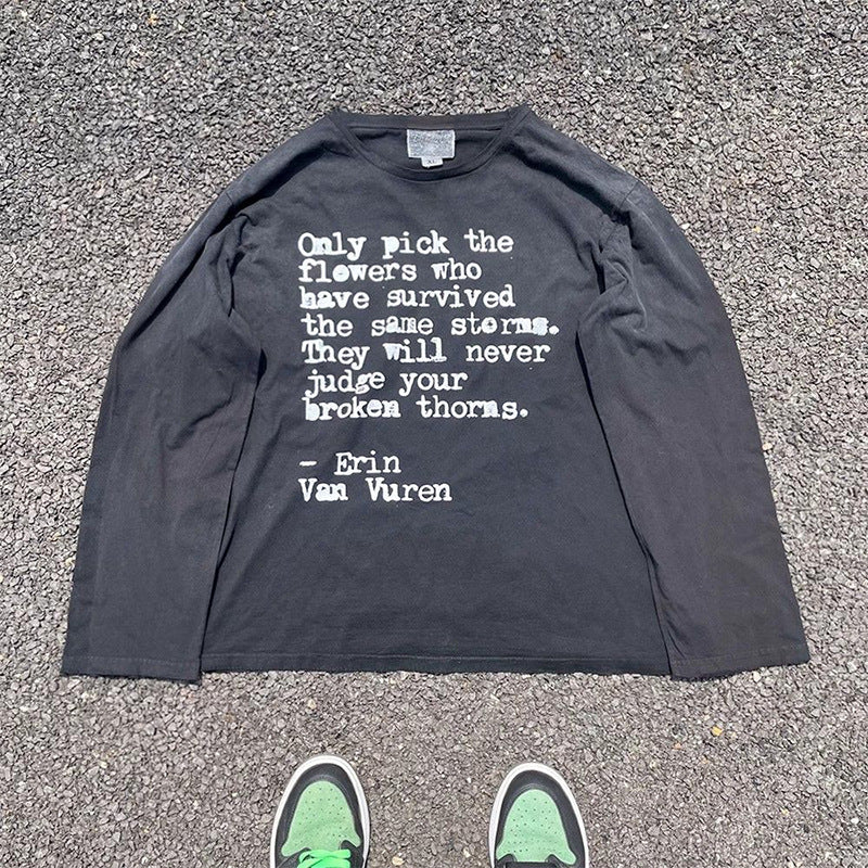 Casual letter print long-sleeved T-shirt men's street Harajuku Gothic loose top trend