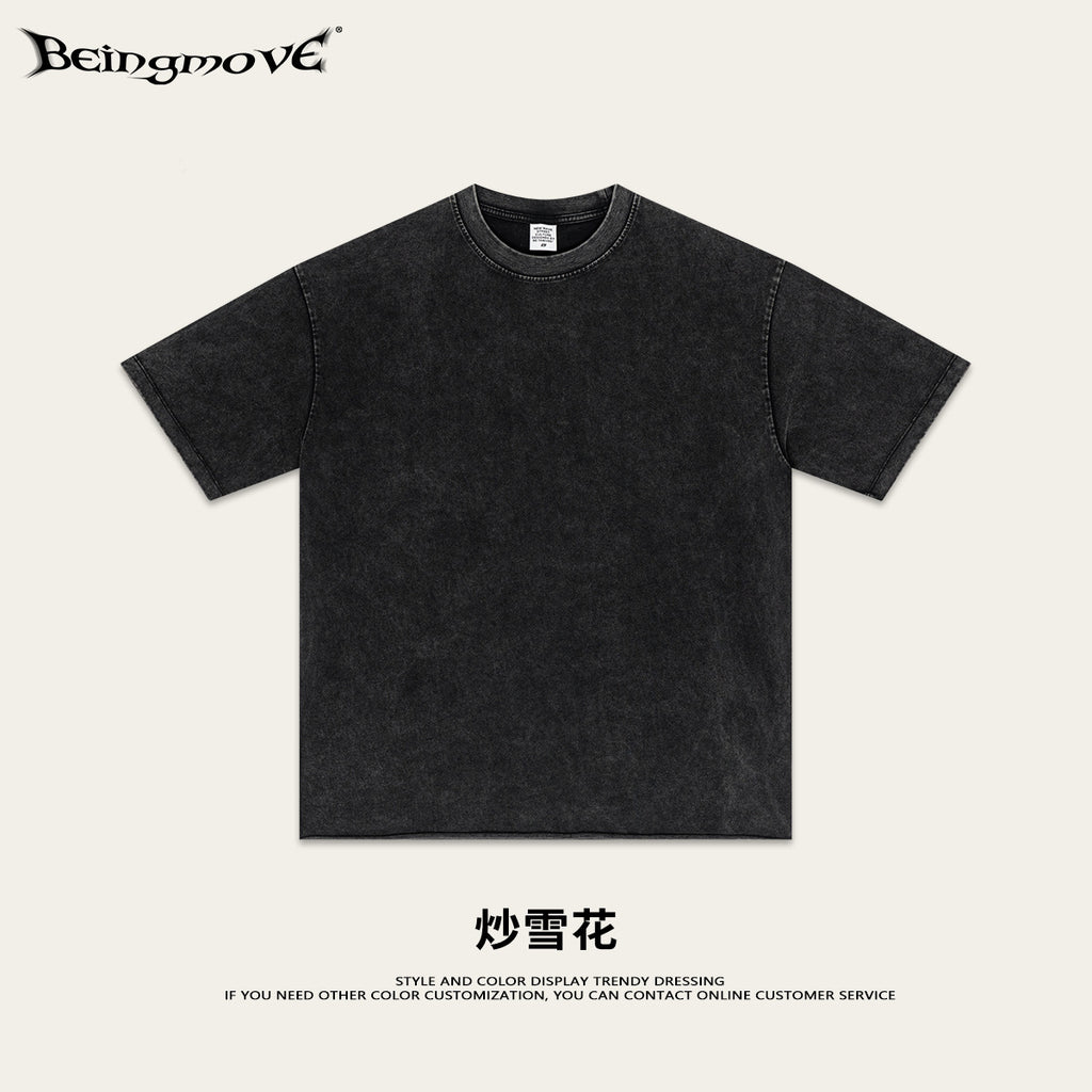 European-style all neckline T-shirt, loose blank shirt, solid color short-sleeved T-shirt, trendy for men