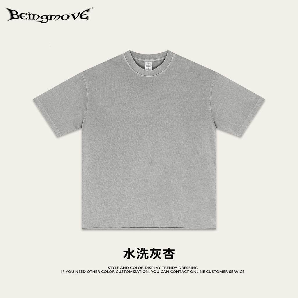 European-style all neckline T-shirt, loose blank shirt, solid color short-sleeved T-shirt, trendy for men