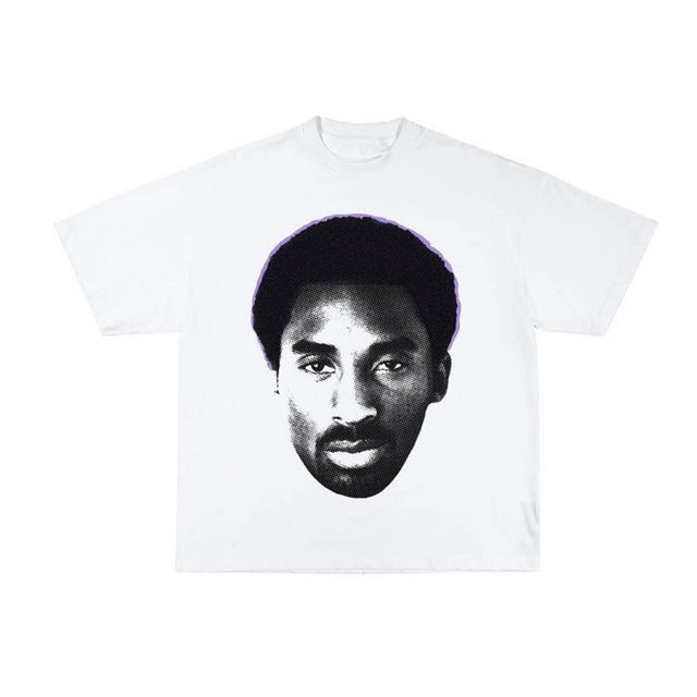 KOBE's head portrait pays tribute to Kobe. American direct-print style, aged and washed high street short-sleeved shirt