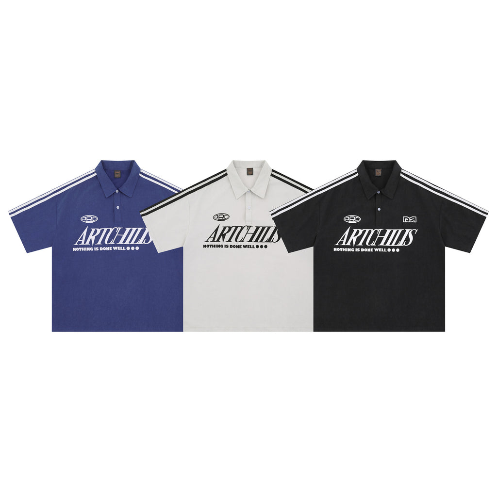 Zongchi Clothing Society American Men's polo letter printed loose casual T-shirt