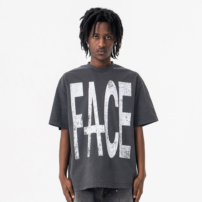 Lanhai Men's Wear American High Street letter-printed heavy round-neck short-sleeved T-shirt