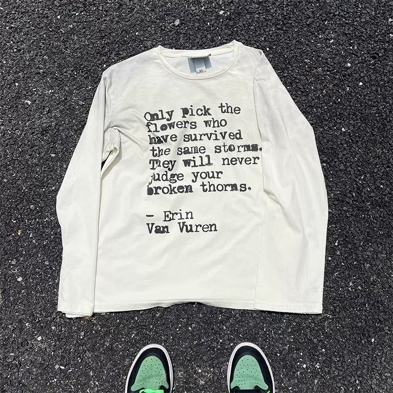 Casual letter print long-sleeved T-shirt men's street Harajuku Gothic loose top trend