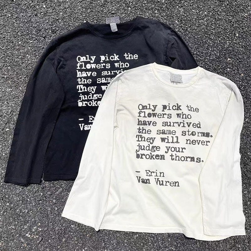 Casual letter print long-sleeved T-shirt men's street Harajuku Gothic loose top trend